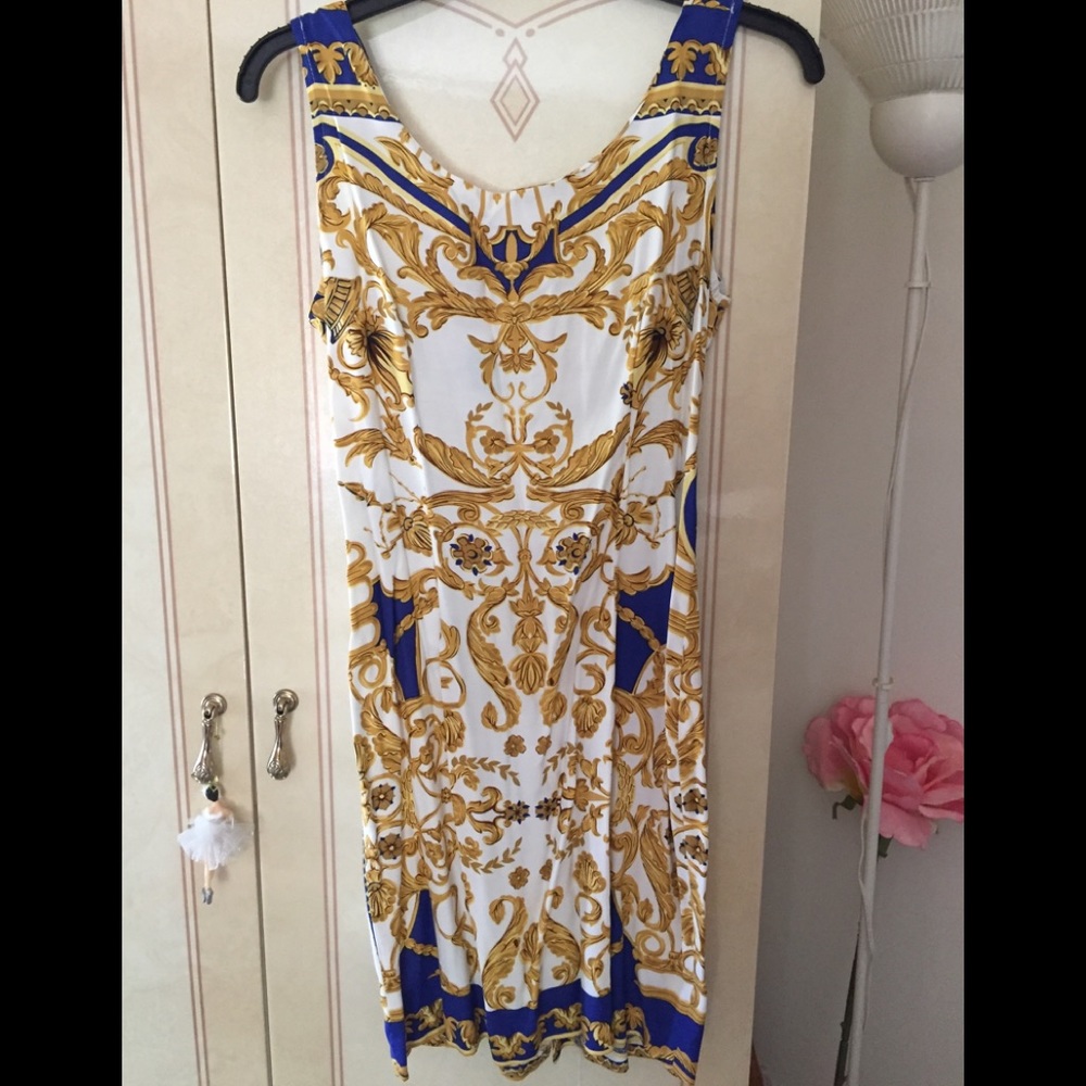 Gold, white & royal blue Sleeveless dress